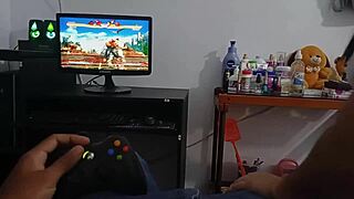 Playing games while my stepmom jerks me with her pink panties and fat ass, hiding before we get caught!