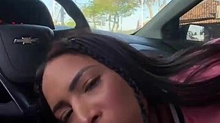 kriok teen caught giving intense blowjob in car during broad daylight outdoors in pov style