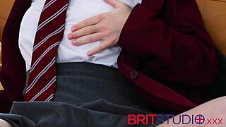 Hot 18 year old fucks herself in her uniform with dildo until orgasm.