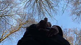 Dominating Outdoor Scene with Cute European Twink Handjob on 9 Inches Cock