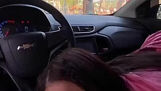 kriok teen caught giving intense blowjob in car during broad daylight outdoors in pov style