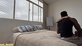 Muscular black guy with monster cock fucks gaping asshole of Brazilian petite 18+ teen in wet rimjob