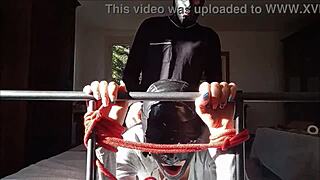 Laura sexy milf in 2024 bondage scene fucks bound in high heels and stockings ending with cum on tits