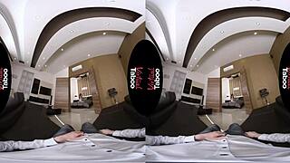 Virtual Taboo - Brunette's Hairless Shaved Pussy Versus Big Tits in POV Blowjob