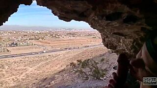 Getting caught giving outdoor public blowjob in a cave leads to intriguing couple cumshot action