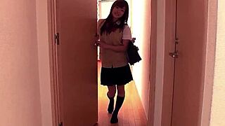 Petite japanese step-sister caught masturbating seduces to first time blowjob and facial cumshot.