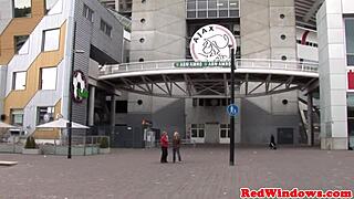 Inked goth prostitute in boots spoils amsterdam tourist with blowjob and shaved pussy.