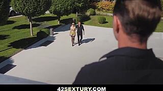 Blindfolded blonde Kitty Li takes on two monster cocks for double penetration, gaping, and ass-to-mouth action