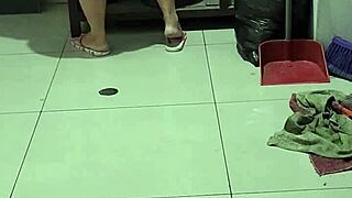 my stepmom steps into the shower, showing off her big natural tits and chubby ass in lingerie