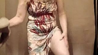 I strip tease sexy as french milf housewife in ripped clothes with buttplug