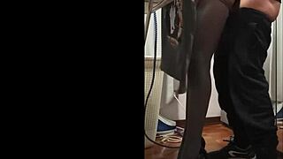 Milf gets fucked doggystyle in heels and pantyhose while ironing!