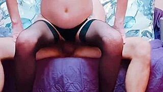 Deep Hard Missionary and Cowgirl Riding in Stockings for Amateur Wife