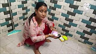 she takes a relaxing shower in her wetlook saree, letting the water soak through the fabric completely