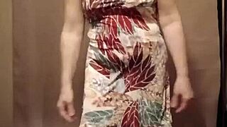 I strip tease sexy as french milf housewife in ripped clothes with buttplug