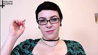 At the dinner PARTY, the blackmailed RETAINER BITCH faced strapon domination. Close up femdom with glasses led to pov cum instructions.