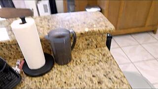 Seducing my stepmom blonde with big ass in bedroom striptease.