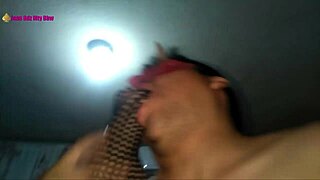 Lingerie and high heels combine with fishnets for a femdom footjob from the latina milf whore