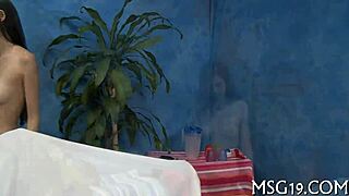 massage hand jobs turn into oiled rough fucking. babe's tight pussy gets pounded hard!