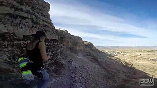 Getting caught giving outdoor public blowjob in a cave leads to intriguing couple cumshot action
