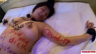 In a shower version from OsakaPorn, the serious short-haired chubby G-cup busty amateur faces SM hell with tickling, graffiti, vegetable insertion, gagging, squirting, deepthroat, finger fellatio, and facial.