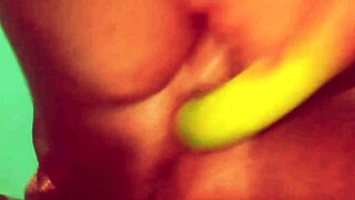 the asian village girl passionately fucked a brinjal in her wet shaved pussy