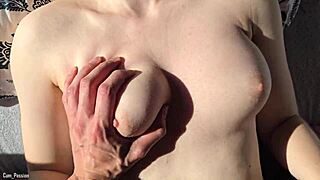 gently taking care of his hard cock pov cum on tits