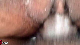 swollen pussy gets pounded and drilled same time by bbc. tight wet pussy drips in homemade interracial sex with roommate.