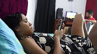 Colombian Babe Touches Vagina While Bearded Stepbrother Plays Computer?
