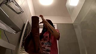 cutest redhead strips panties in bathroom to reveal tight ass and pussy
