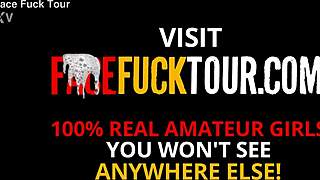 Latina redhead hard sloppy face fuck with facial ending