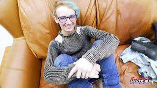 petite exotic coed raven rubs shaved pussy then sucks cock for facial cumshot in pov