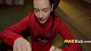 Teen dressed as sexy Santa does Christmas delivery but ends up in public outdoor sex for cash