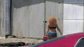 Slutty redhead MILF Audrey Hollander gets fucked outdoors in fishnets and heels 😈