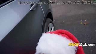 Teen dressed as sexy Santa does Christmas delivery but ends up in public outdoor sex for cash