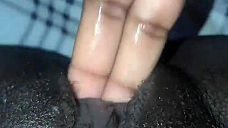 Black wet pussy hints at solo masturbation with creampie finish