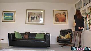 Heeled redhead in stockings fingers and tastes mature milf pussy in heels