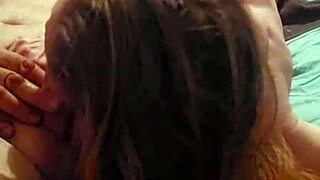 Sexy redhead teases with deepthroat blowjob and ball licking on cock