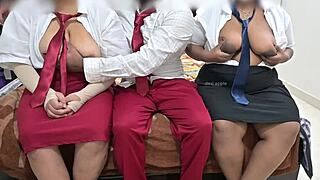 We're having a wild students threesome right in the classroom.