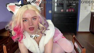 Petite Blonde In Lingerie And Socks Teases With Milk In Cute Cosplay Solo Scene