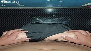 subtle tease with candy in swimsuit getting fucked on desk doggystyle quickie with creampie in huge ass