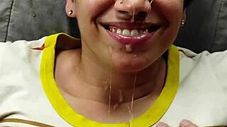 Oh Man, That Quickie On The Bed Turned Into A Brunette Cfnm Handjob With Facial Cumshot For The Couple.