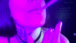 She starts exhibiting herself sensually with big natural tits moaning and piercing details. Using vibrator toys for solo orgasm pleasure.