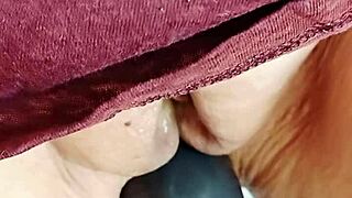 mature wife flashes her huge shaved pussy lips and big cameltoe in homemade exhibitionist style