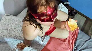 Sex slave devours my cumshot on her sandwich after deepthroat and sloppy bondage fun