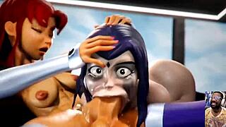 Transgender Ashley deepthroats monster cock then fills condom with cumshot in hardcore cartoon.