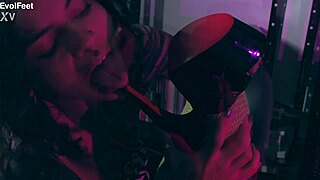 Brunette goddess dominates with choking and deepthroat. She teases in pantyhose before foot licking and femdom play.