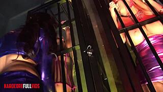 pornstar brunette hosts hot group orgies with blowjobs facials and ass to mouth in neon dungeon