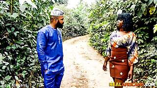 African black stud bends over ebony bbw for deepthroat blowjob and rough hairy pussy riding with cumshot