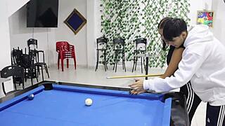Brunette Latina fucked intensely on pool table by stepbrother