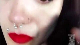 backstage reveals hot brunette with cute dirty european fetish lipstick long hair piercing tongue in homemade behind the scenes
